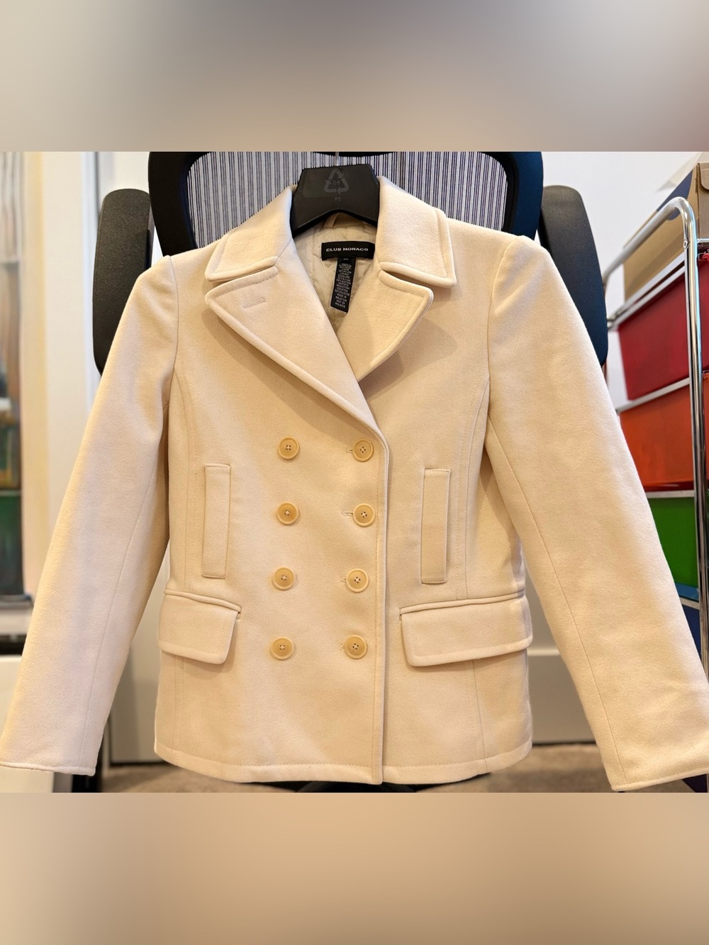 Club Monaco Cream Double-Breasted Pea Coat size small